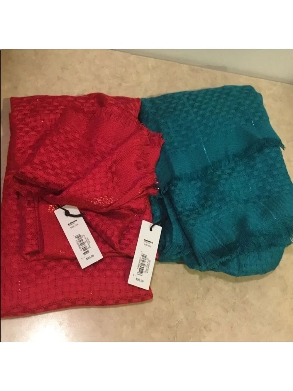 Apt 9 Basket Weave Lurex Pashmina oblong scarfs set of two red & blue